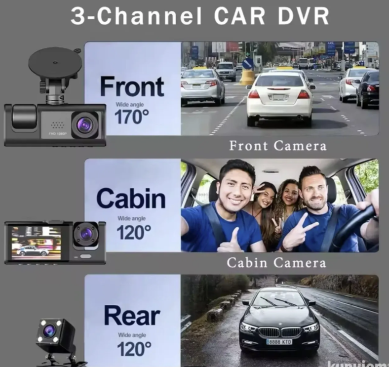 099 - Auto Kamera Black Box 3 Kamere Full HD 1080P