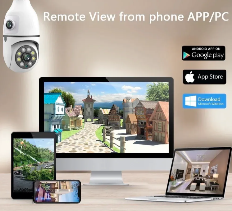 048 - WiFi IP PTZ Kamera u Sijalici sa Dve Glave 12MP – Fiksna + Rotirajuća