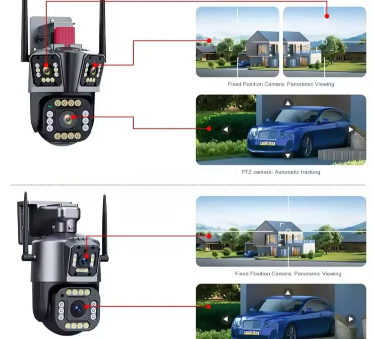 009 - WiFi IP PTZ Kamera sa Tri Kamere 12MP – Trostruki Prikaz i Autotracking