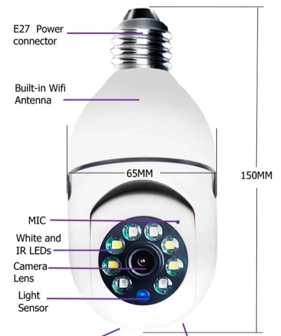 049 - Rotirajuća WiFi IP PTZ Kamera u Sijalici 8MP sa Autotracking Funkcijom
