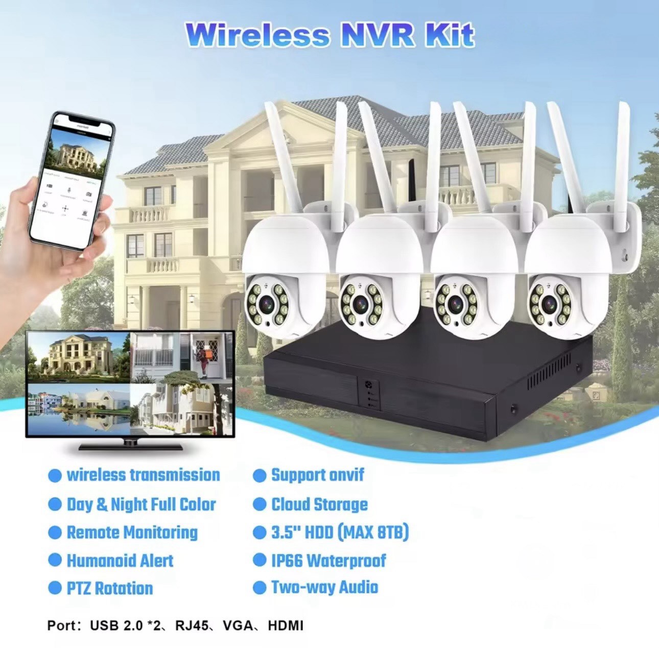 066 - WiFi PTZ set 12mpx – komplet 4 rotirajuće kamere sa NVR snimačem