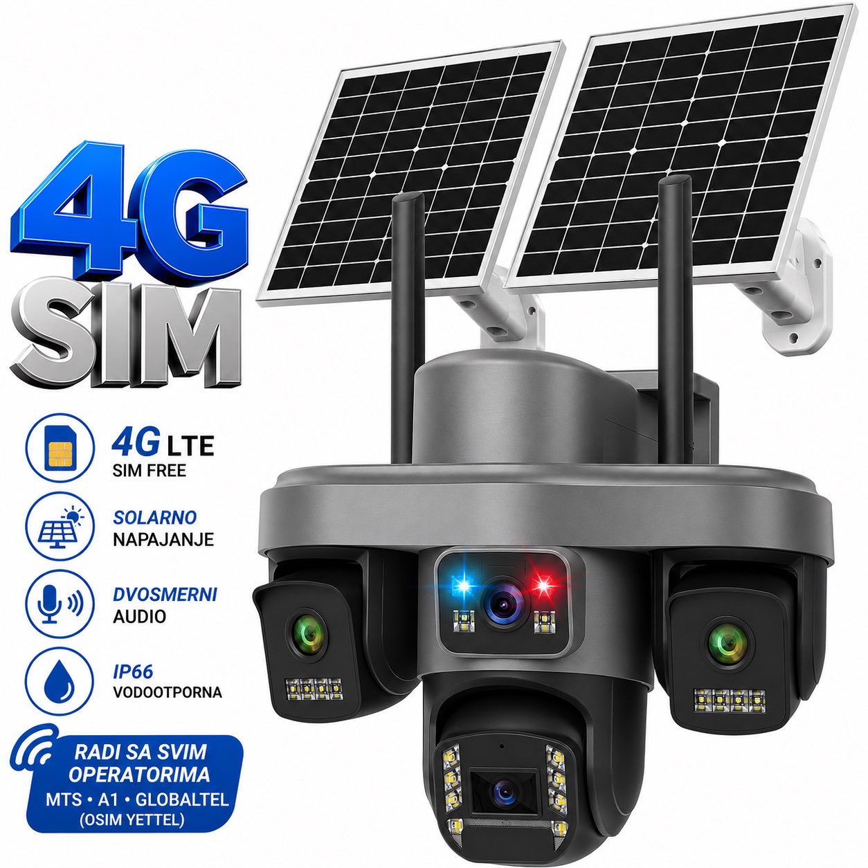 126. Solarna 4G PTZ kamera 4 objektiva sa 2 solarna panela
