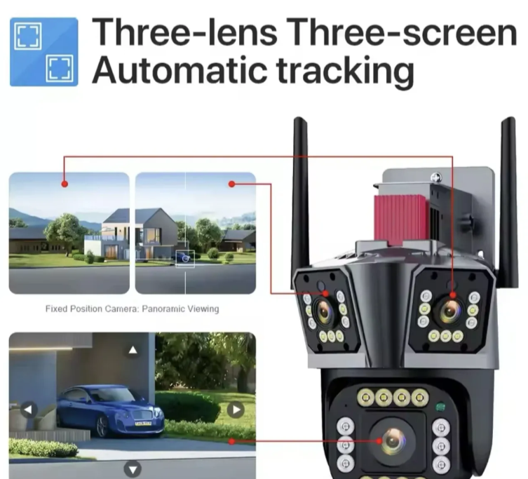 009 - WiFi IP PTZ Kamera sa Tri Kamere 12MP – Trostruki Prikaz i Autotracking