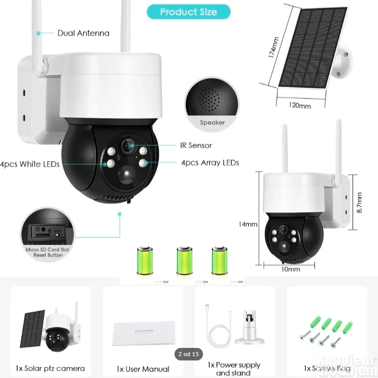 062 - Solarna PTZ WiFi IP kamera 10mpx sa baterijama i ICSEE aplikacijom