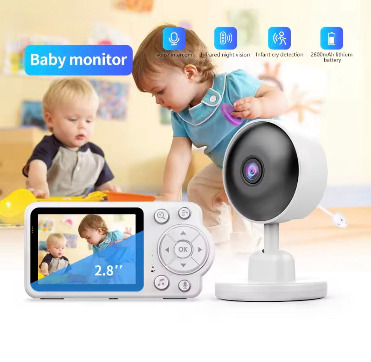 092 - Bebi monitor sa kamerom i ekranom 2.8 inča – noćni vid i dvosmerni zvuk