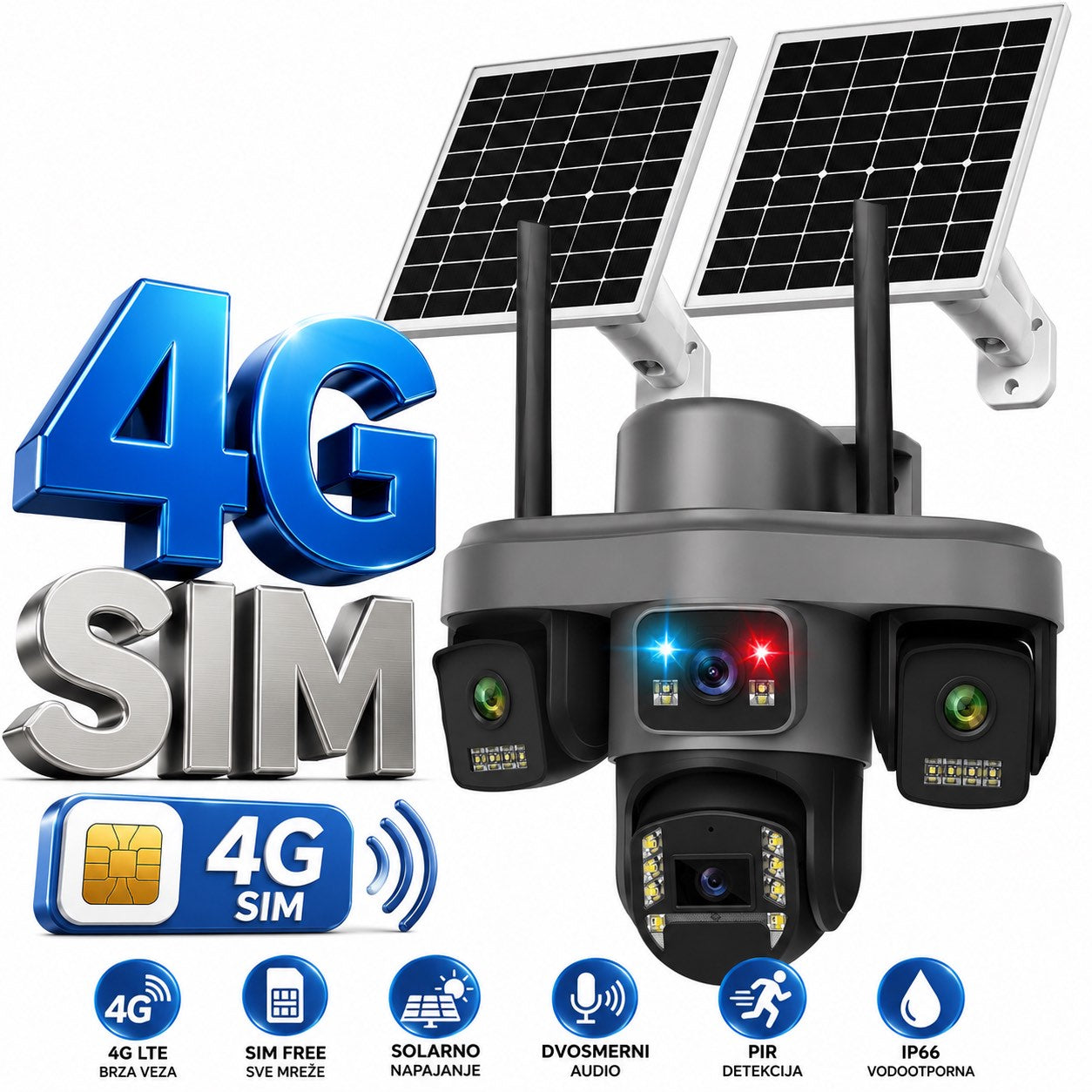 126. Solarna 4G PTZ kamera 4 objektiva sa 2 solarna panela