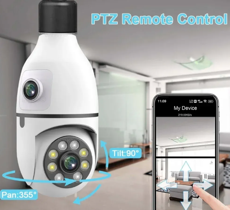 048 - WiFi IP PTZ Kamera u Sijalici sa Dve Glave 12MP – Fiksna + Rotirajuća